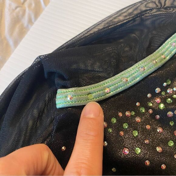 GK elite custom gymnastics competition leotard long sleeve rhinestones mesh LC - Picture 6 of 11